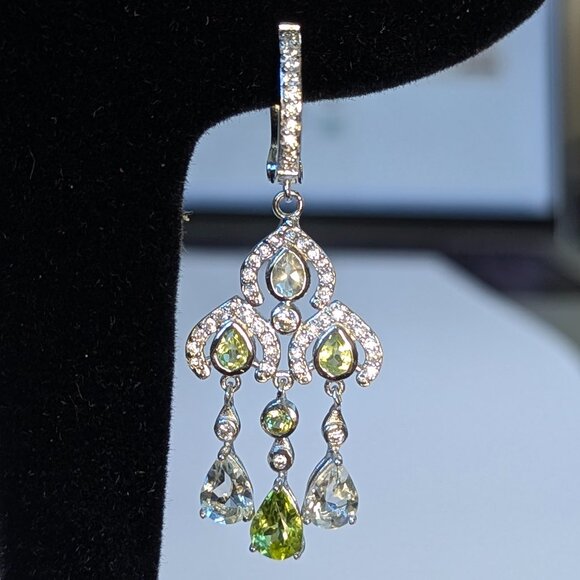 Earring Green Amethyst and Peridot with CZ accents 925 - Picture 2 of 4
